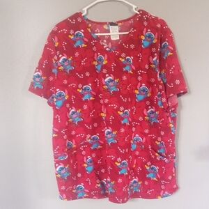 Disney Stitch Christmas Scrub Top Size XXL